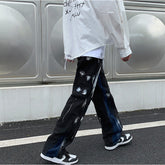 Men Jeans Retro Patchwork Loose Casual Pants